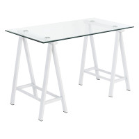 OSP Home Furnishings MDL4724-WH Middleton Desk with Clear Glass Top and White Base
